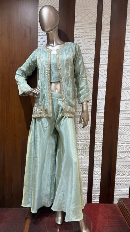 Green Embroidered Soft Tissue Silk Palazzo Set special edition“ Sheetal Collection
