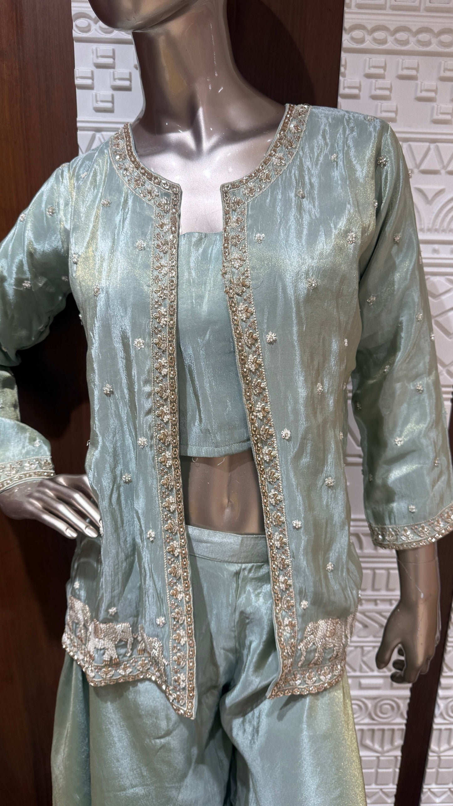 Green Embroidered Soft Tissue Silk Palazzo Set special edition“ Sheetal Collection