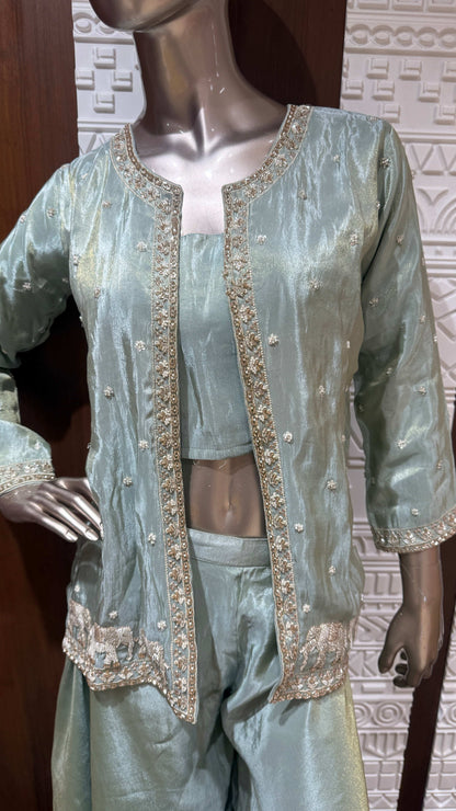 Green Embroidered Soft Tissue Silk Palazzo Set special edition“ Sheetal Collection