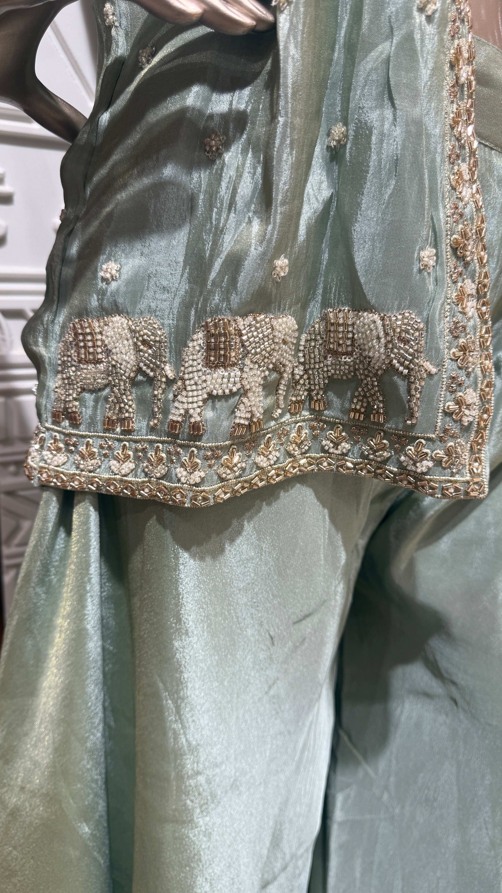 Green Embroidered Soft Tissue Silk Palazzo Set special edition“ Sheetal Collection