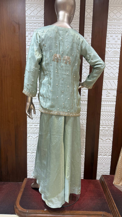 Green Embroidered Soft Tissue Silk Palazzo Set special edition“ Sheetal Collection