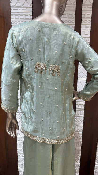 Green Embroidered Soft Tissue Silk Palazzo Set special edition“ Sheetal Collection