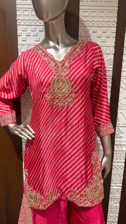 Pink Leheriya Embroidered Laos Slick Sharara Set – Sheetal Collection