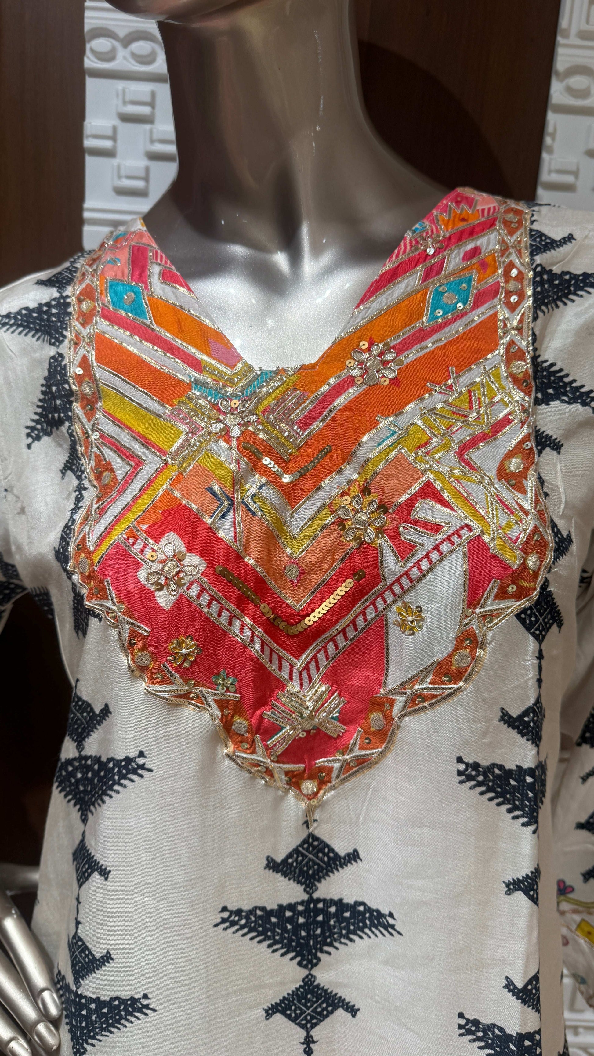 Off-White Block Printed Soft Slick Suit with Multicolor Dupatta – Sheetal Collection