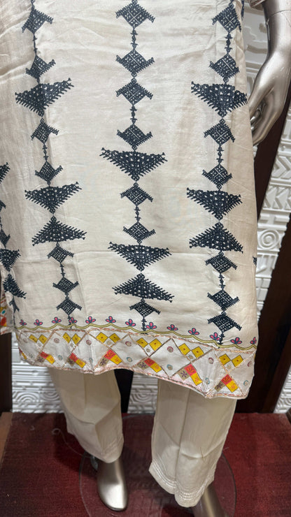 Off-White Block Printed Soft Slick Suit with Multicolor Dupatta – Sheetal Collection