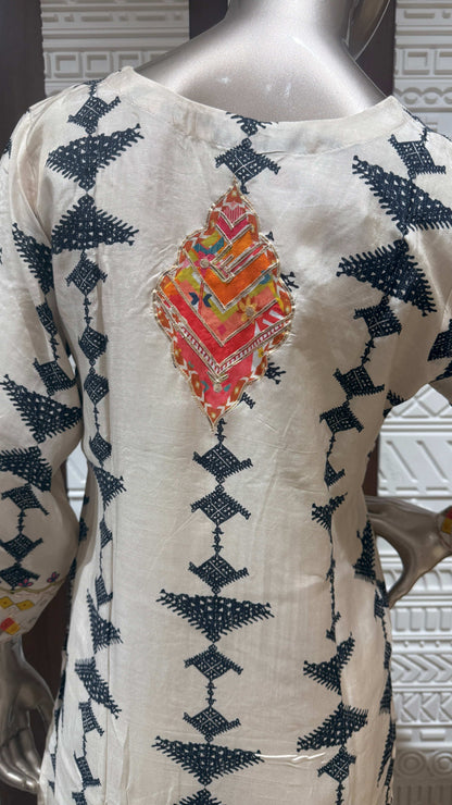 Off-White Block Printed Soft Slick Suit with Multicolor Dupatta – Sheetal Collection