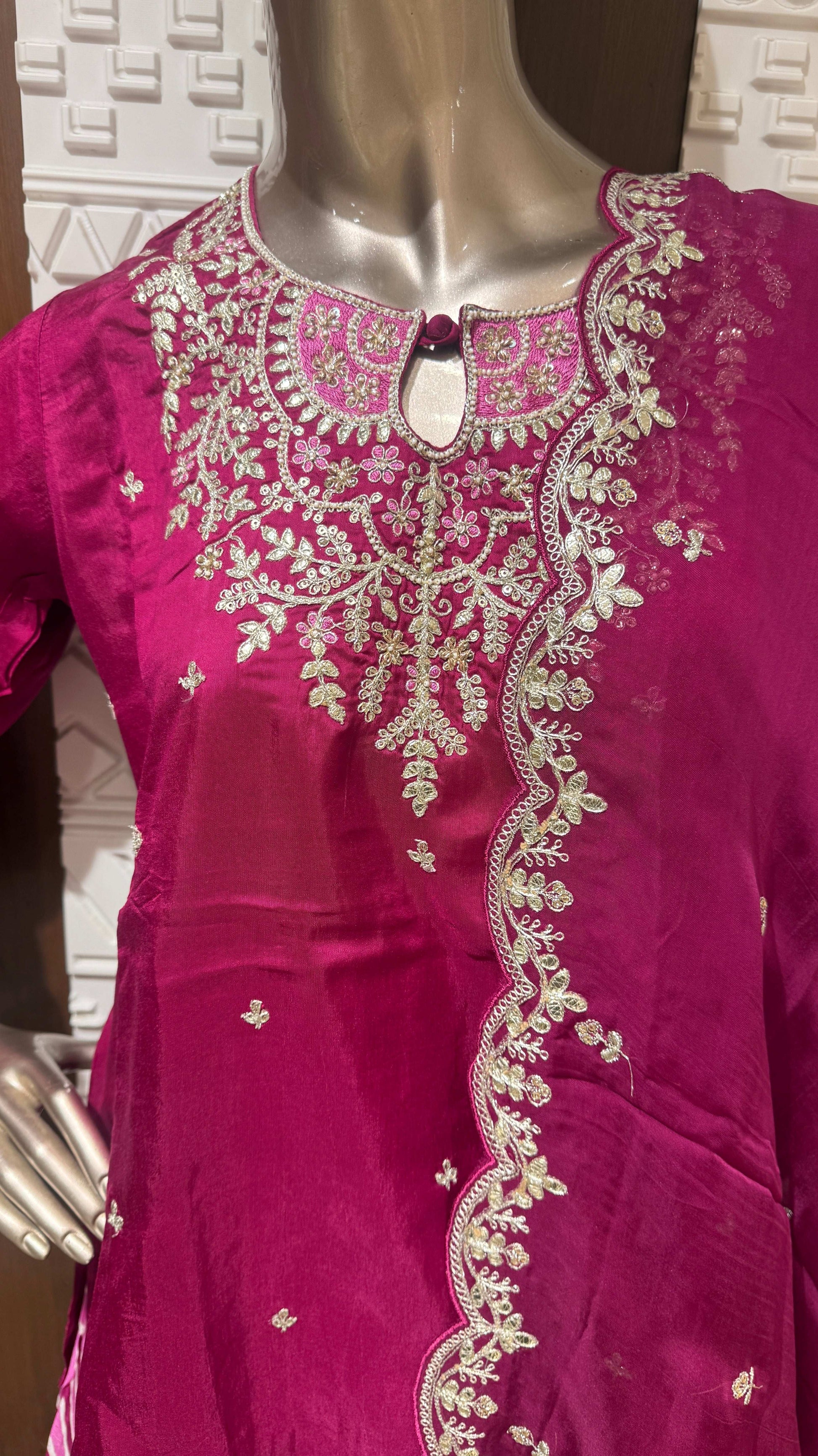 Magenta Embroidered Soft Slick Silk Lehenga Set with Leheriya Skirt – Sheetal Collection