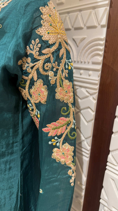 Sky Blue Banarasi Silk Sharara Set with Golden Embroidery – Sheetal Collection