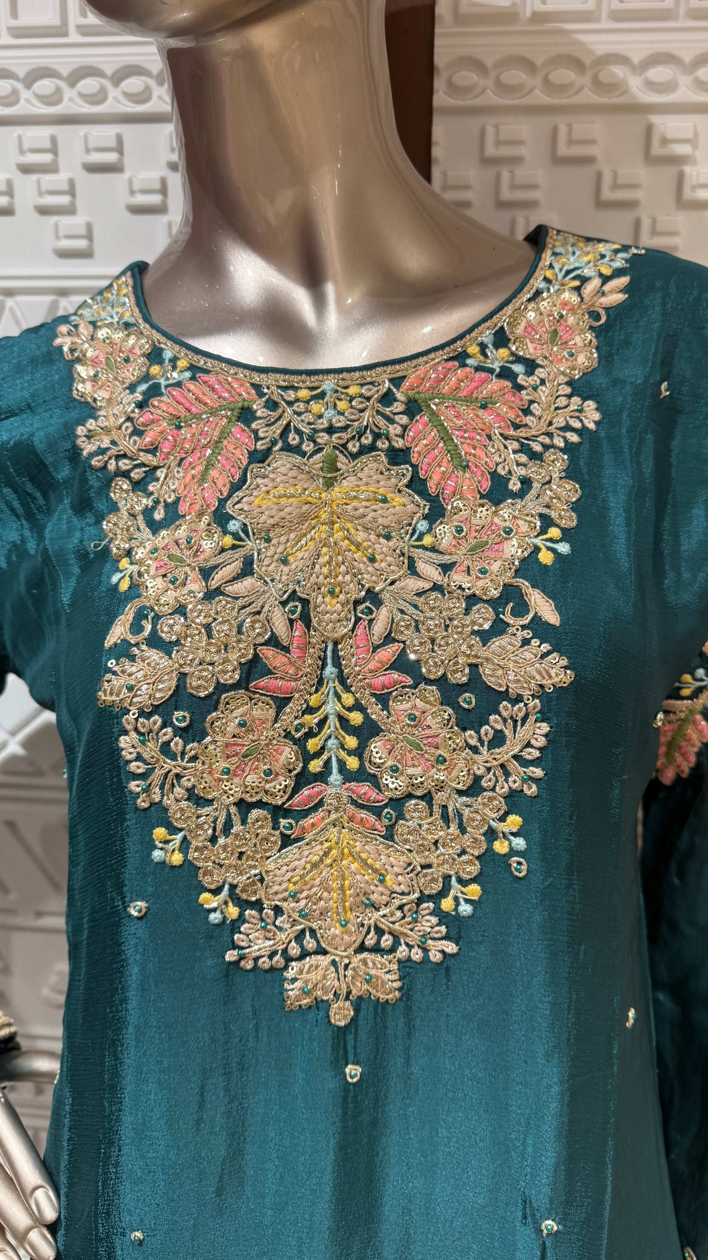 Sky Blue Banarasi Silk Sharara Set with Golden Embroidery – Sheetal Collection