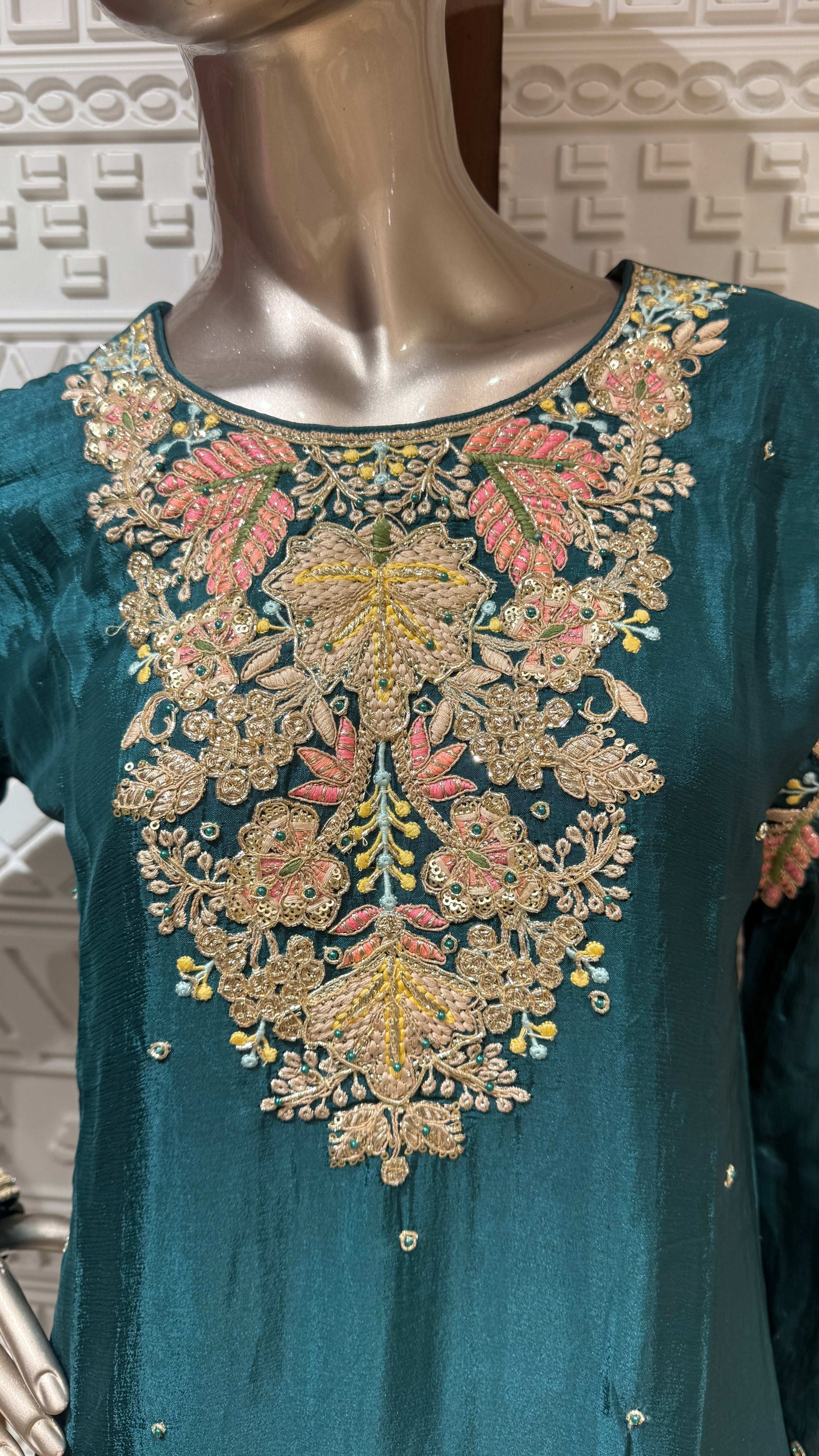 Sky Blue Banarasi Silk Sharara Set with Golden Embroidery – Sheetal Collection