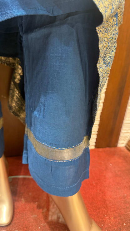 Royal Blue Embroidered Slick Tissue Sharara Set – Sheetal Collection