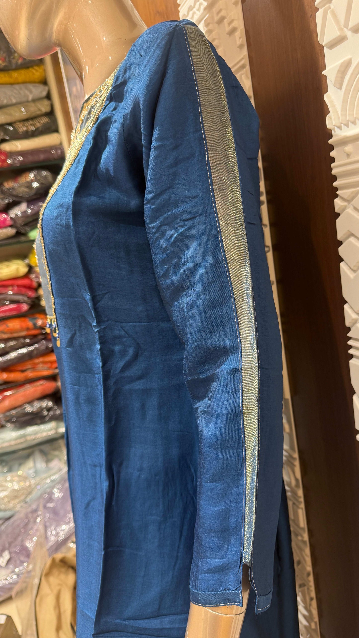 Royal Blue Embroidered Slick Tissue Sharara Set – Sheetal Collection