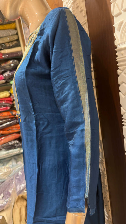 Royal Blue Embroidered Slick Tissue Sharara Set – Sheetal Collection