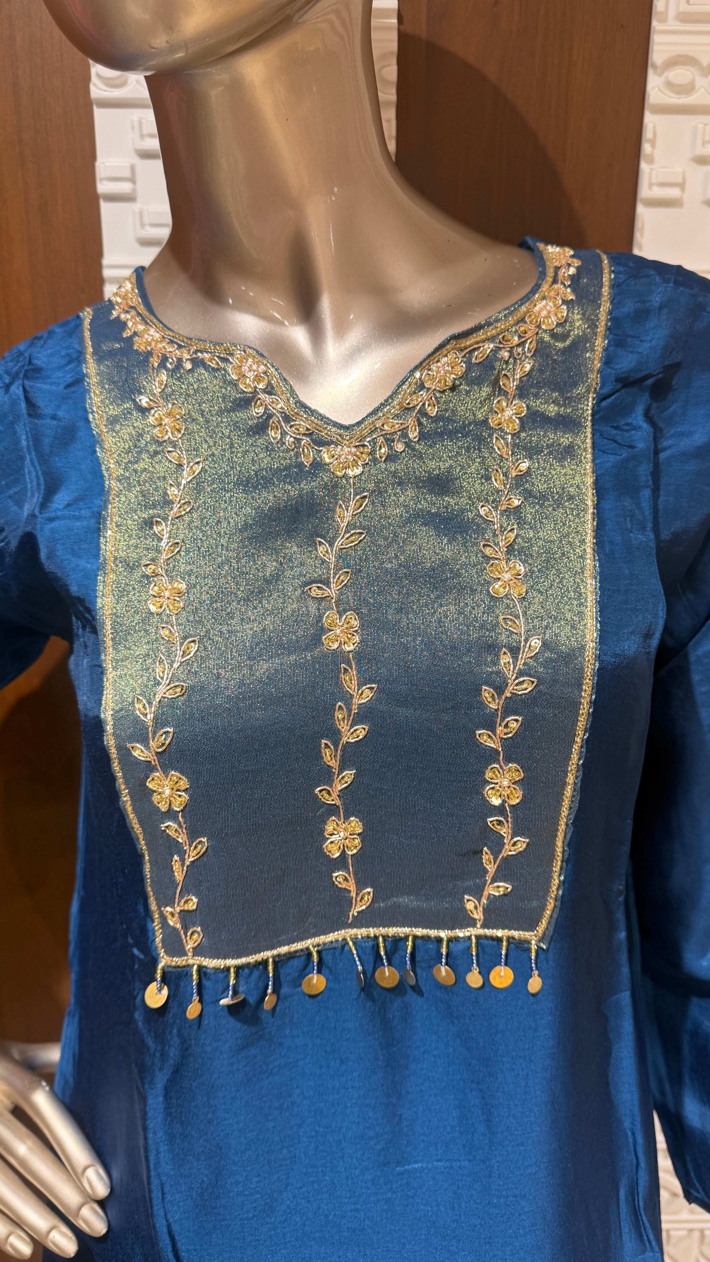 Royal Blue Embroidered Slick Tissue Sharara Set – Sheetal Collection