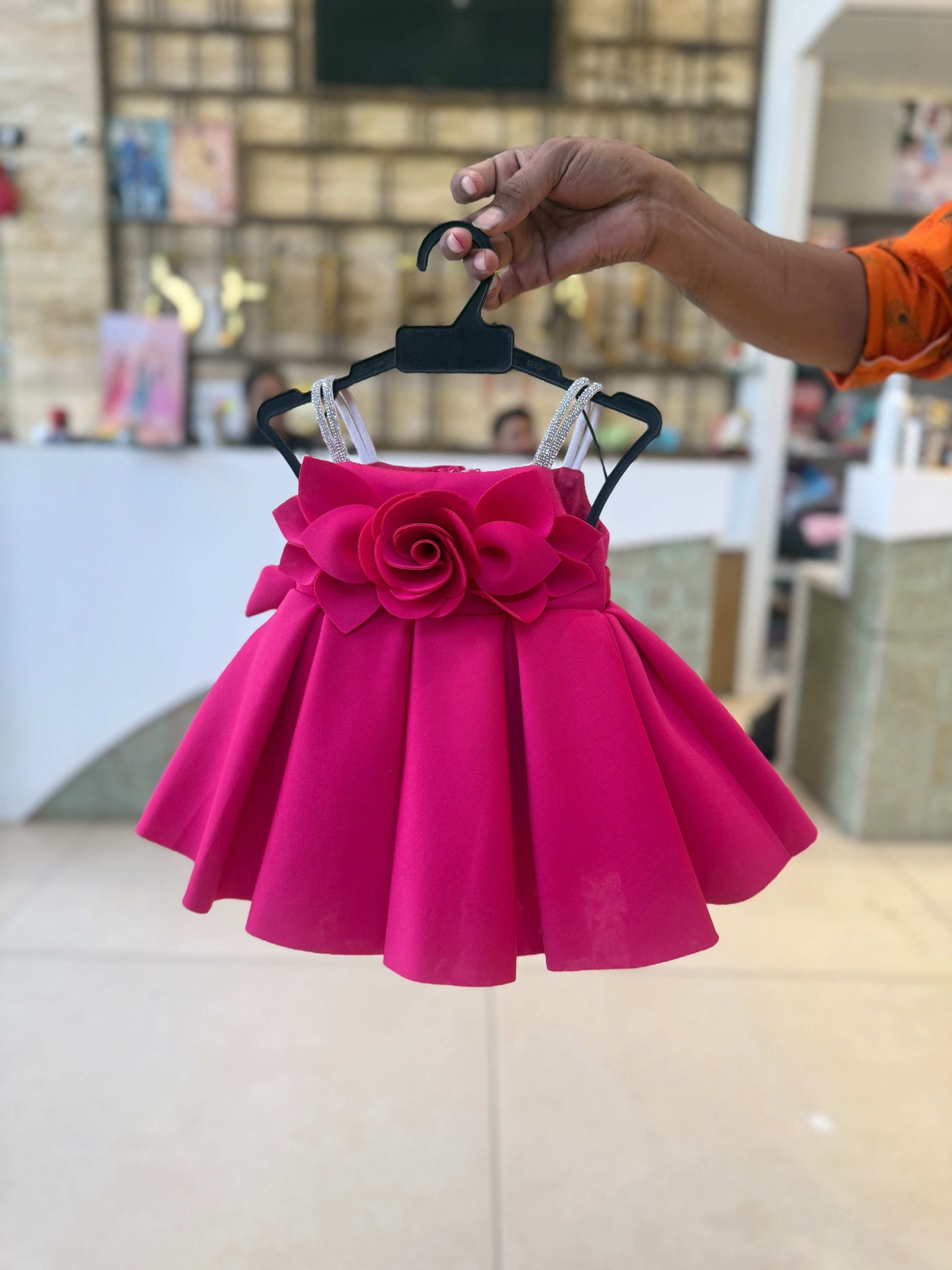 Hot Pink Rose Applique Baby Frock for Newborns – Sheetal Collection