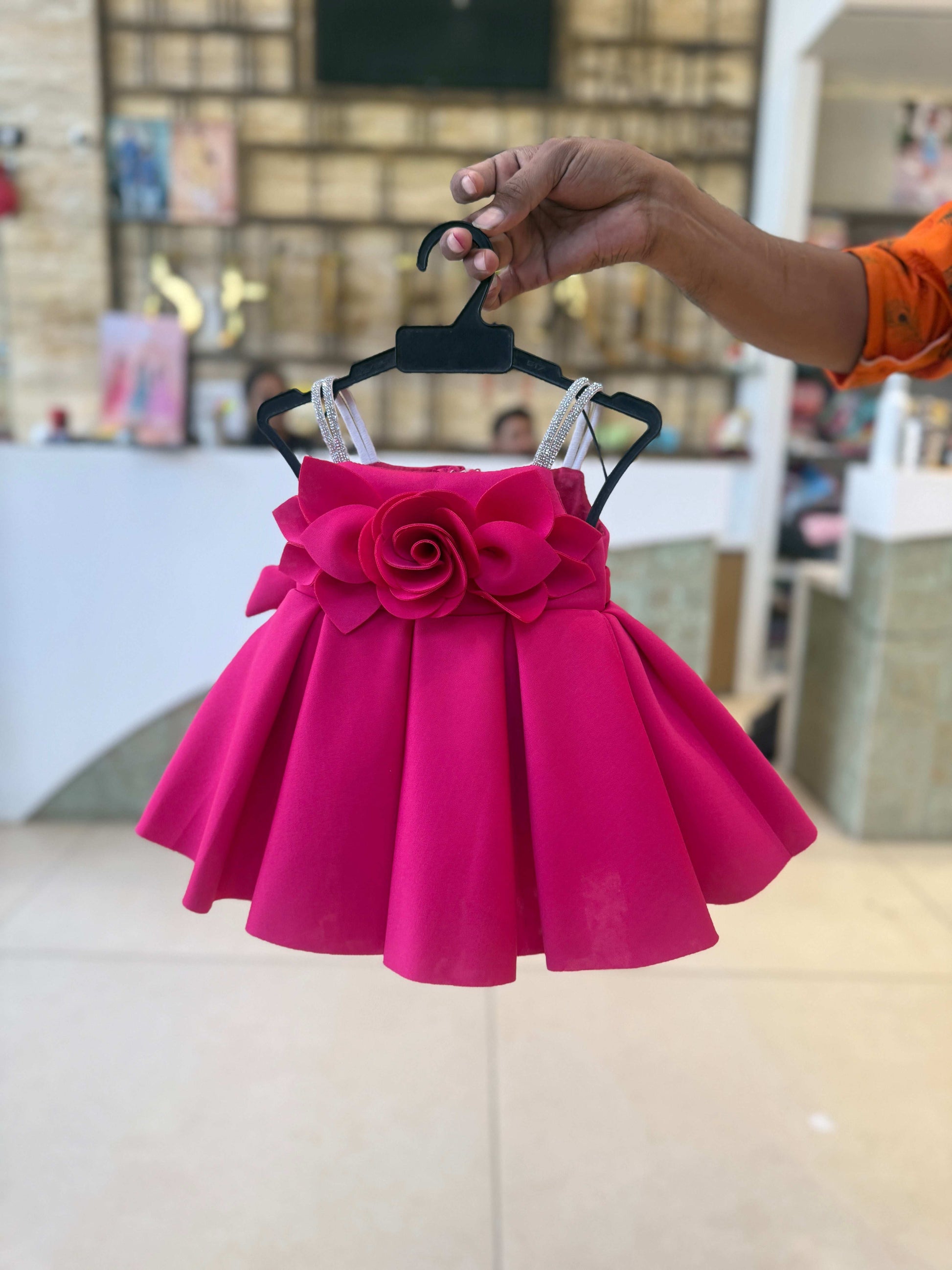 Hot Pink Rose Applique Baby Frock for Newborns – Sheetal Collection