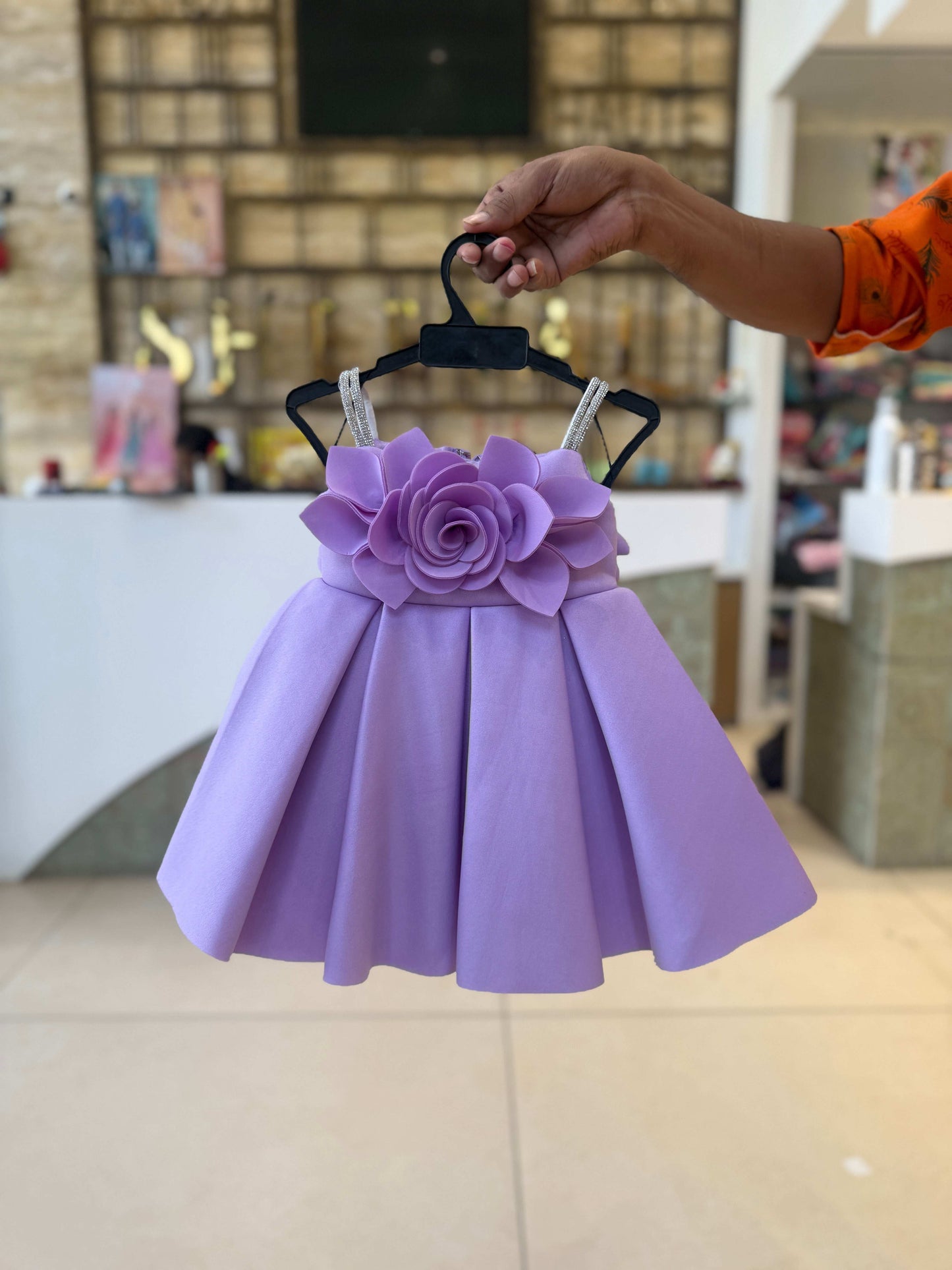 Lavender Rose Applique Baby Frock for Newborns – Sheetal Collection