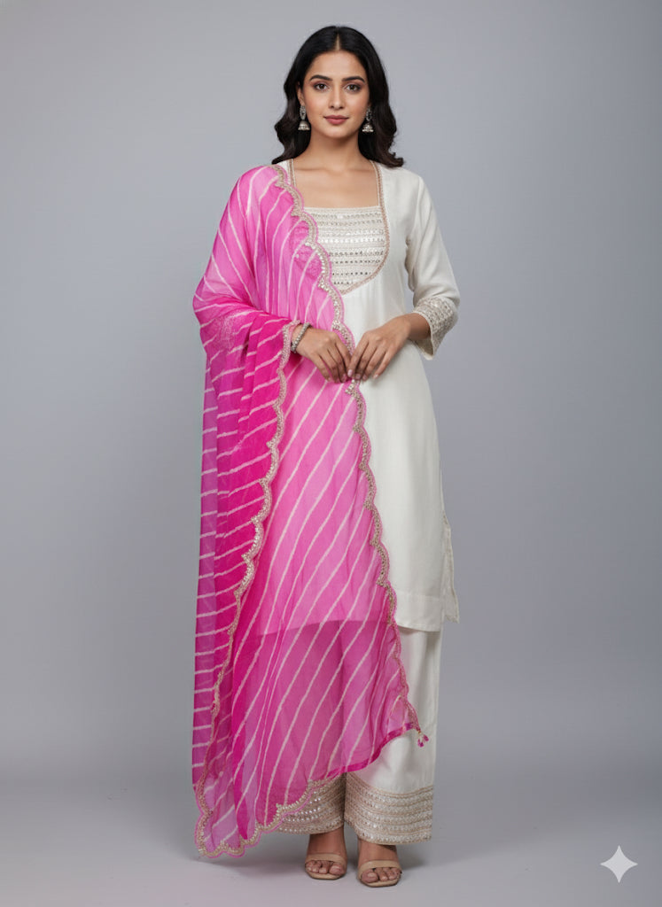 Traditional Cream Farshi Salwar Suit & Pink Dupatta – Festive Wear