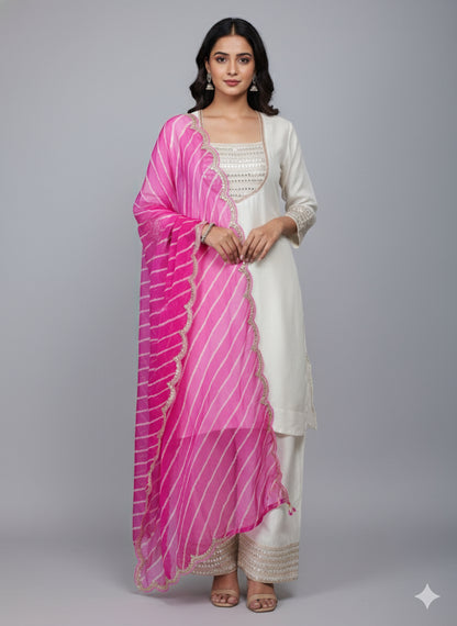 Traditional Cream Farshi Salwar Suit & Pink Dupatta – Festive Wear