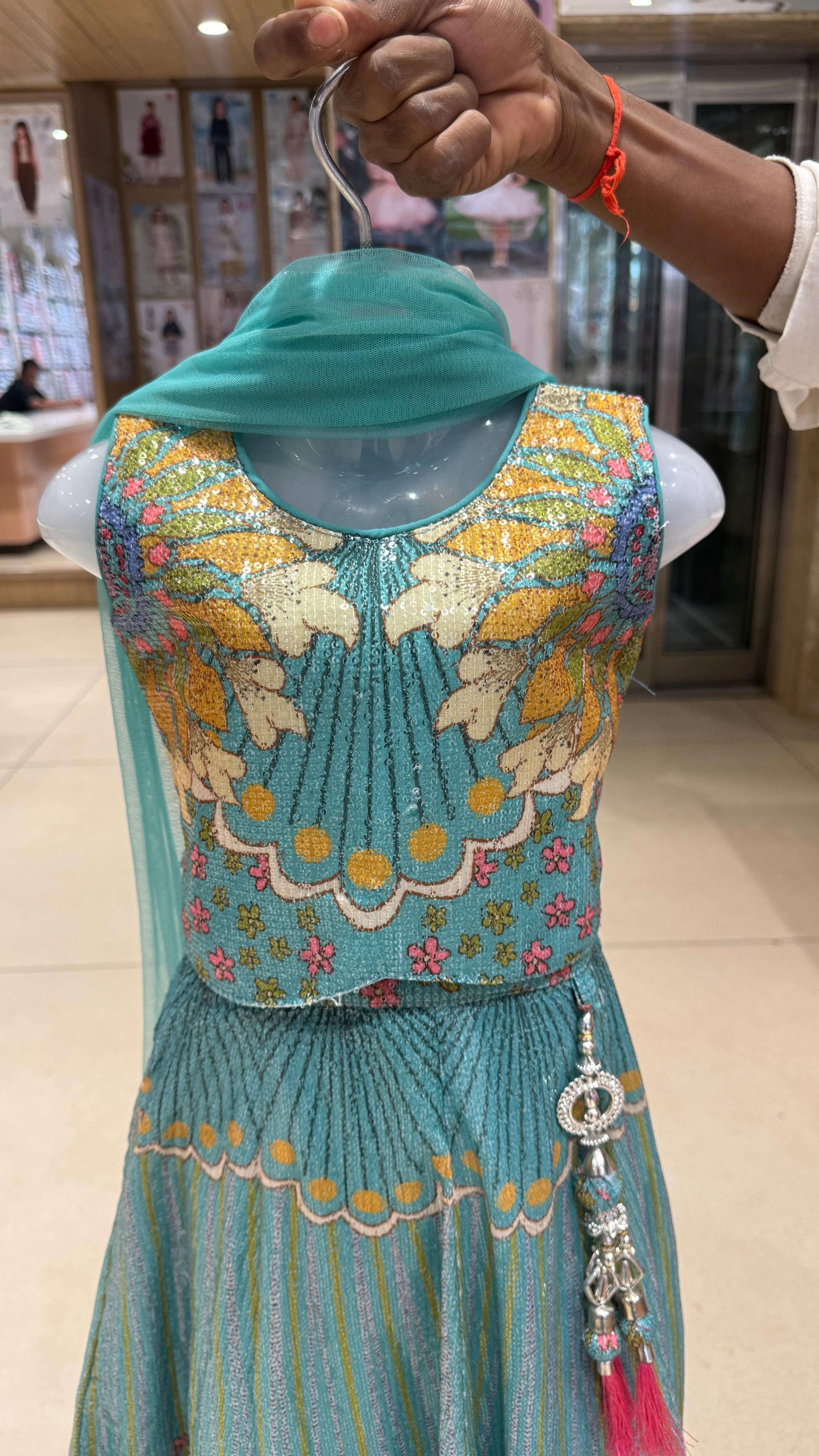 Blue  Floral Embroidered Lehenga Choli Set with Dupatta