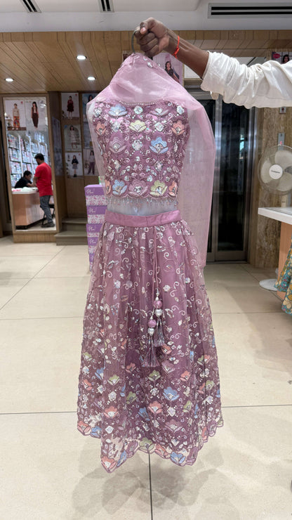 Mauve Pink Embroidered Lehenga Choli Set with Dupatta