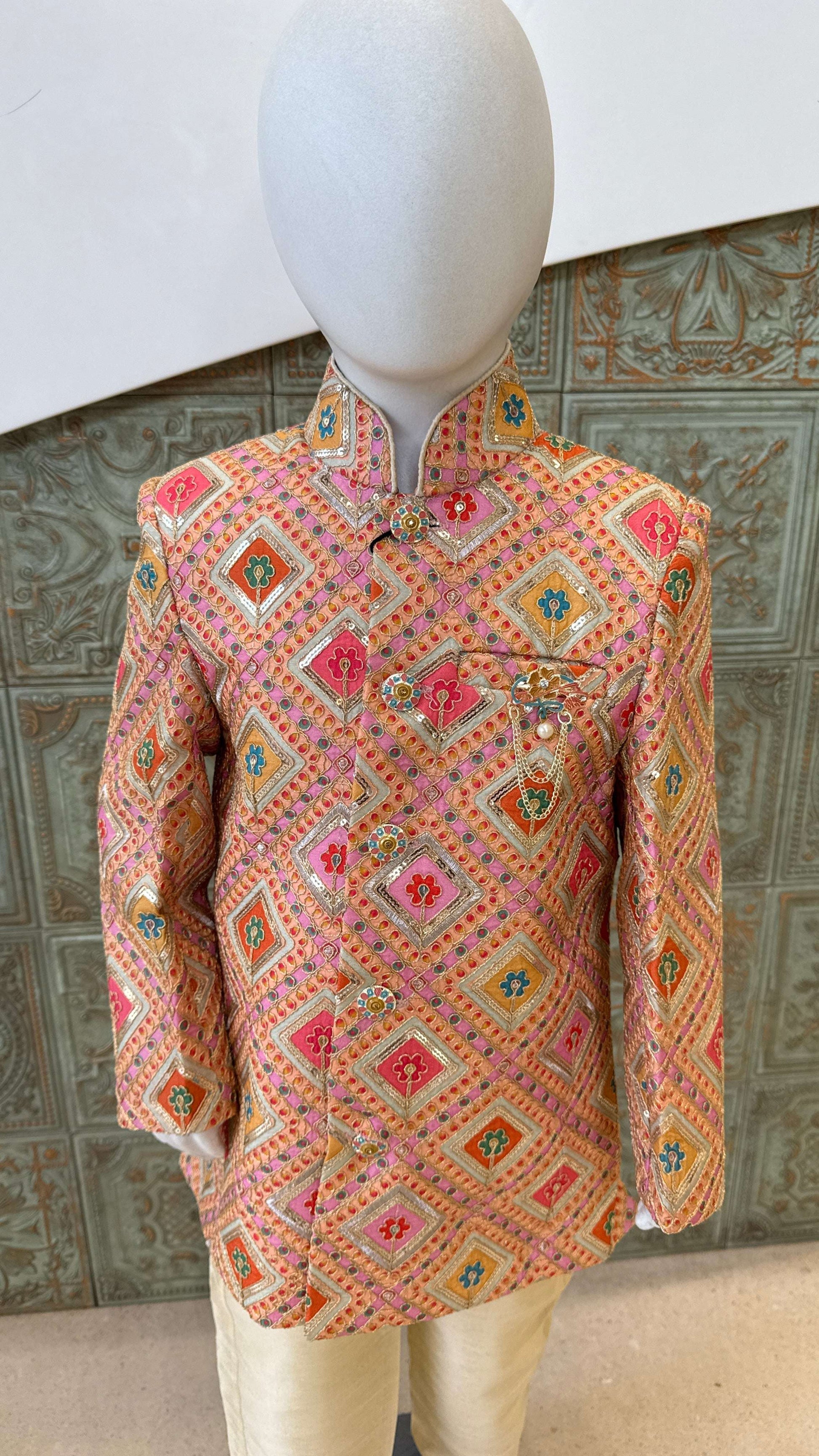Multicolor Printed Indo-Western Jacket for Boys