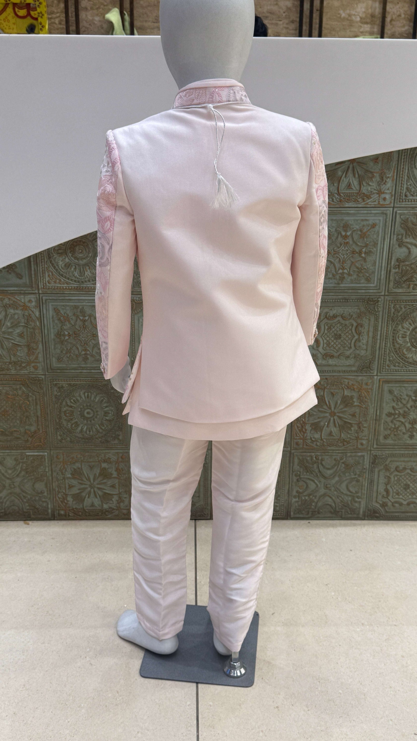 Pink and Silver Embroidered Indo-Western Jacket for Boys