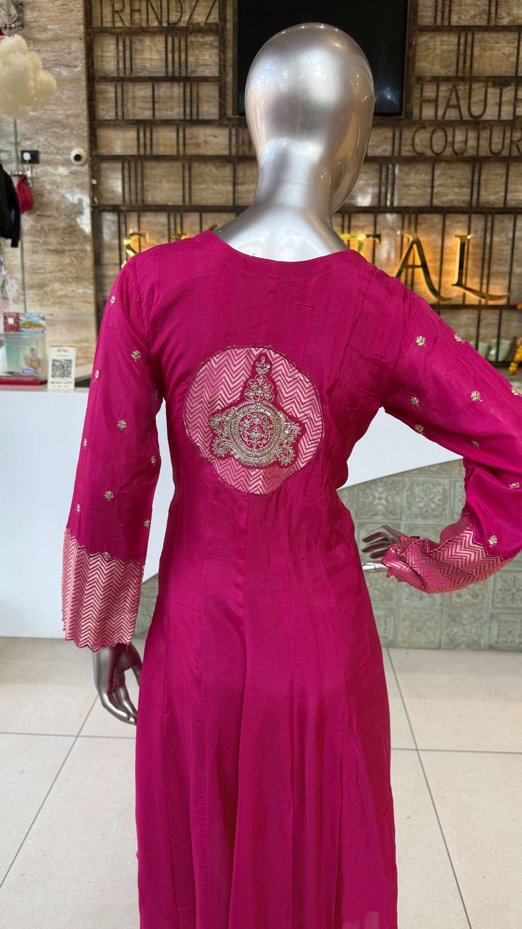 Fuchsia Embroidered Kurti Pant Dupatta Set for Women