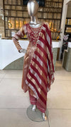 Maroon Striped Anarkali Kurti Pant Dupatta Set for Women
