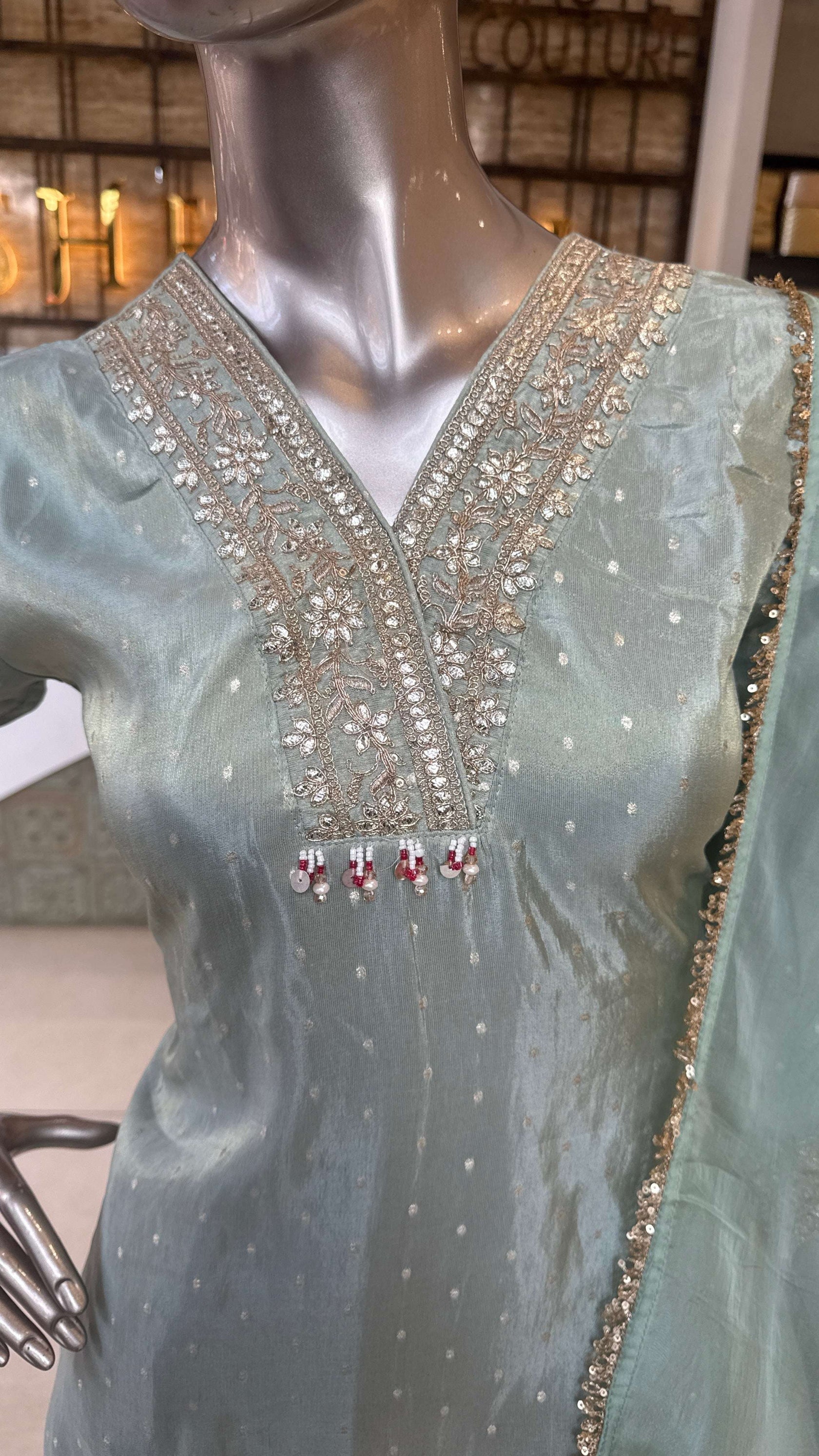 Mint Green Embroidered Sharara Set for Women