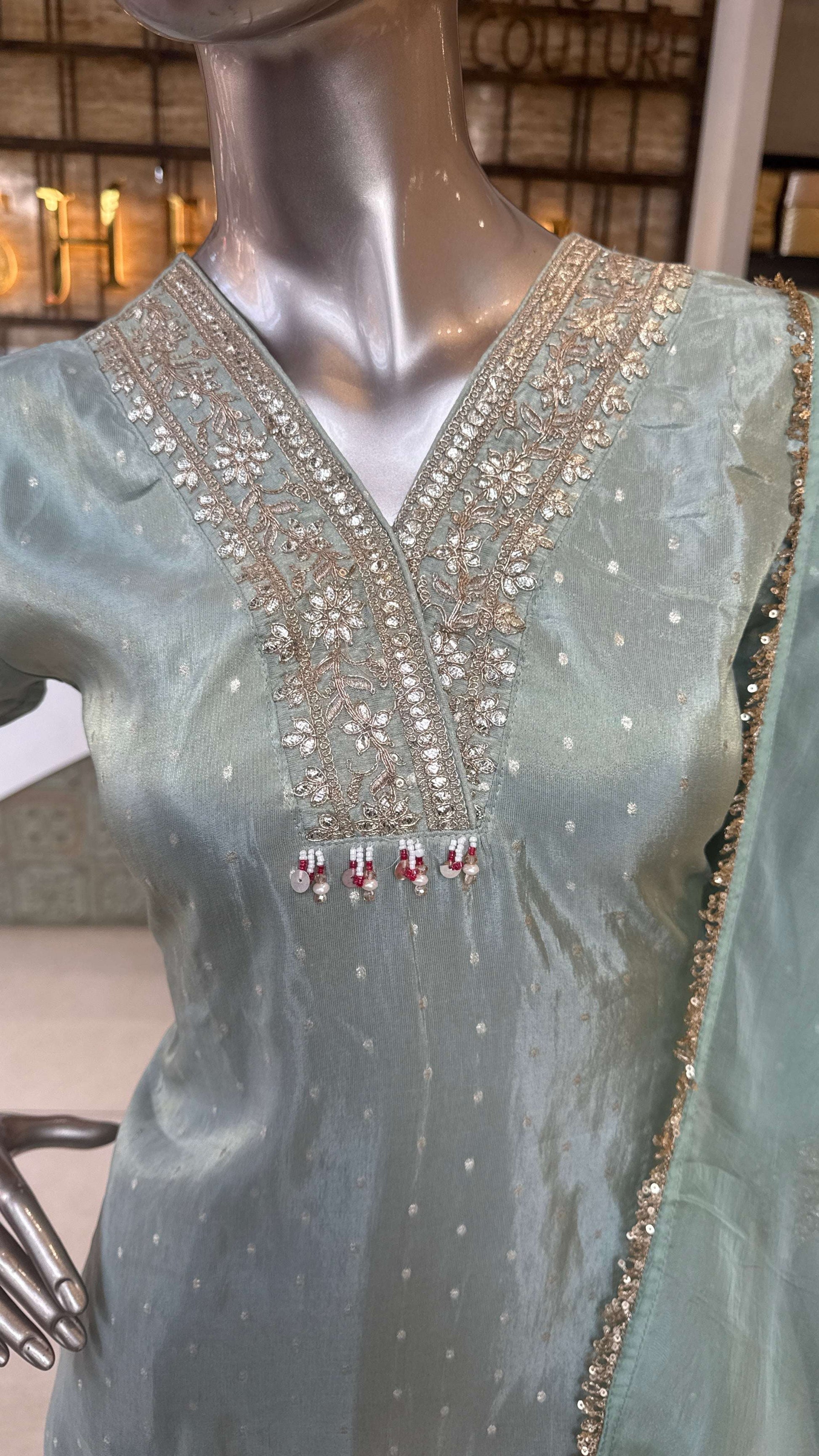 Mint Green Embroidered Sharara Set for Women