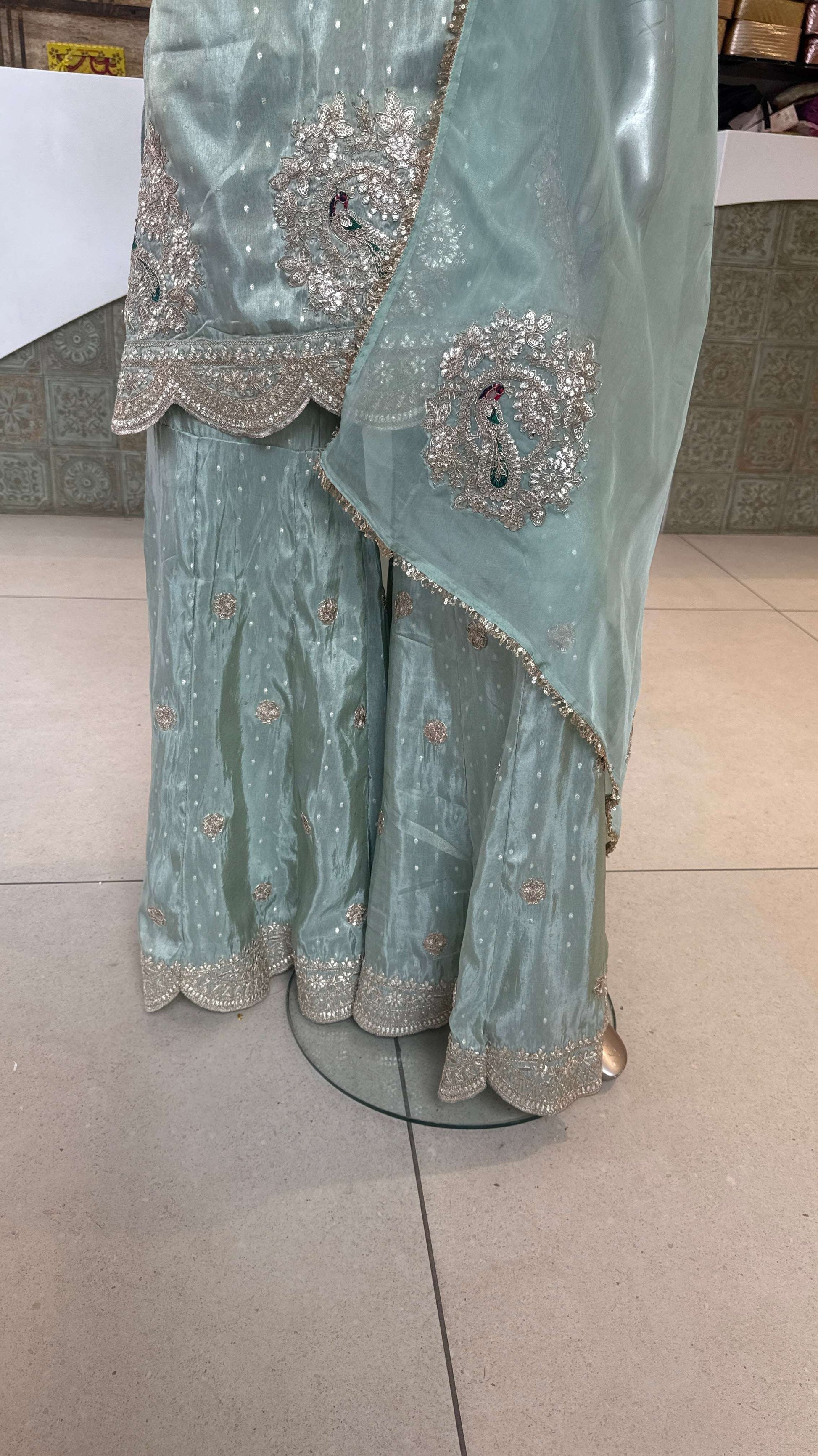 Mint Green Embroidered Sharara Set for Women