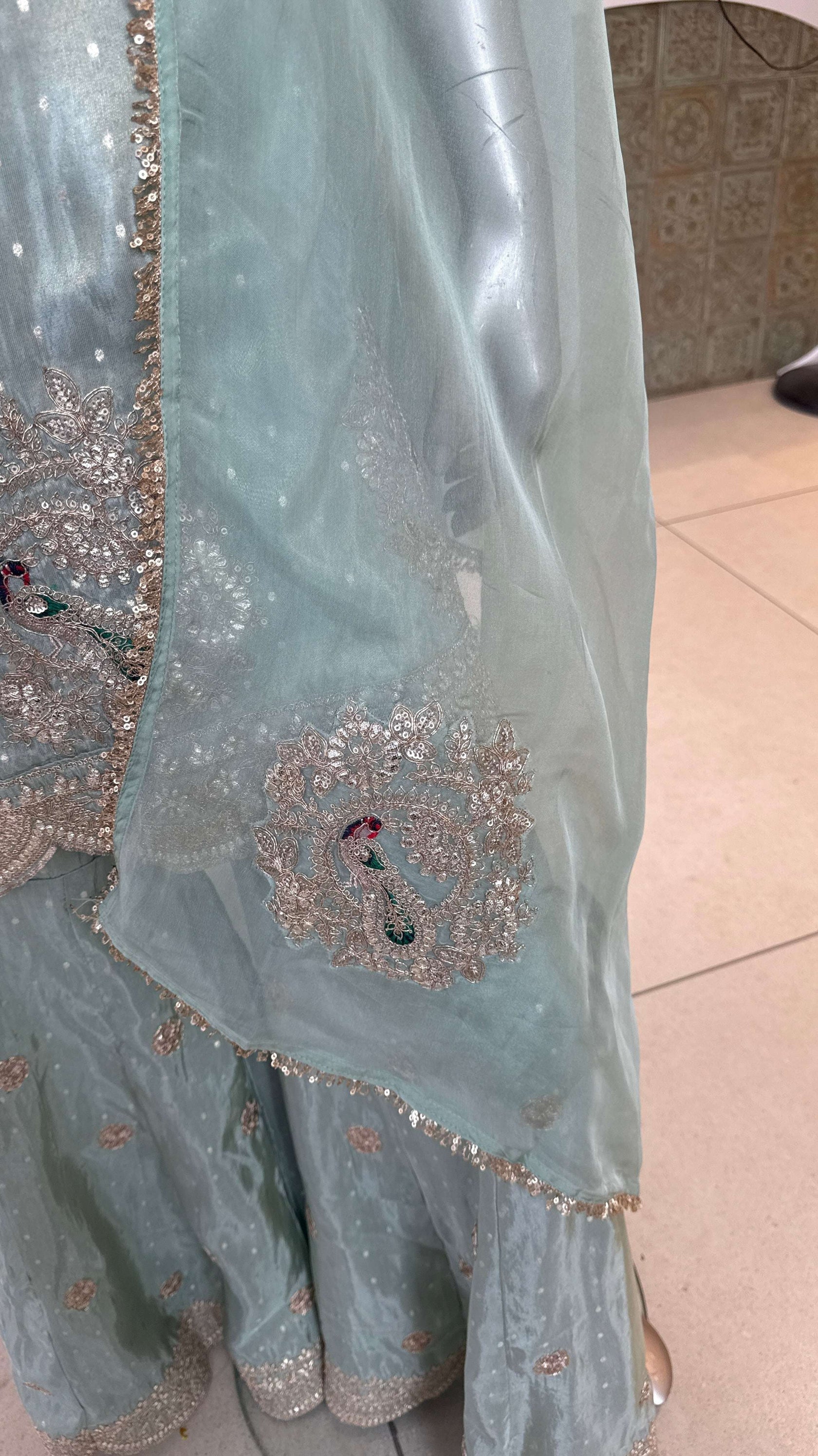 Mint Green Embroidered Sharara Set for Women