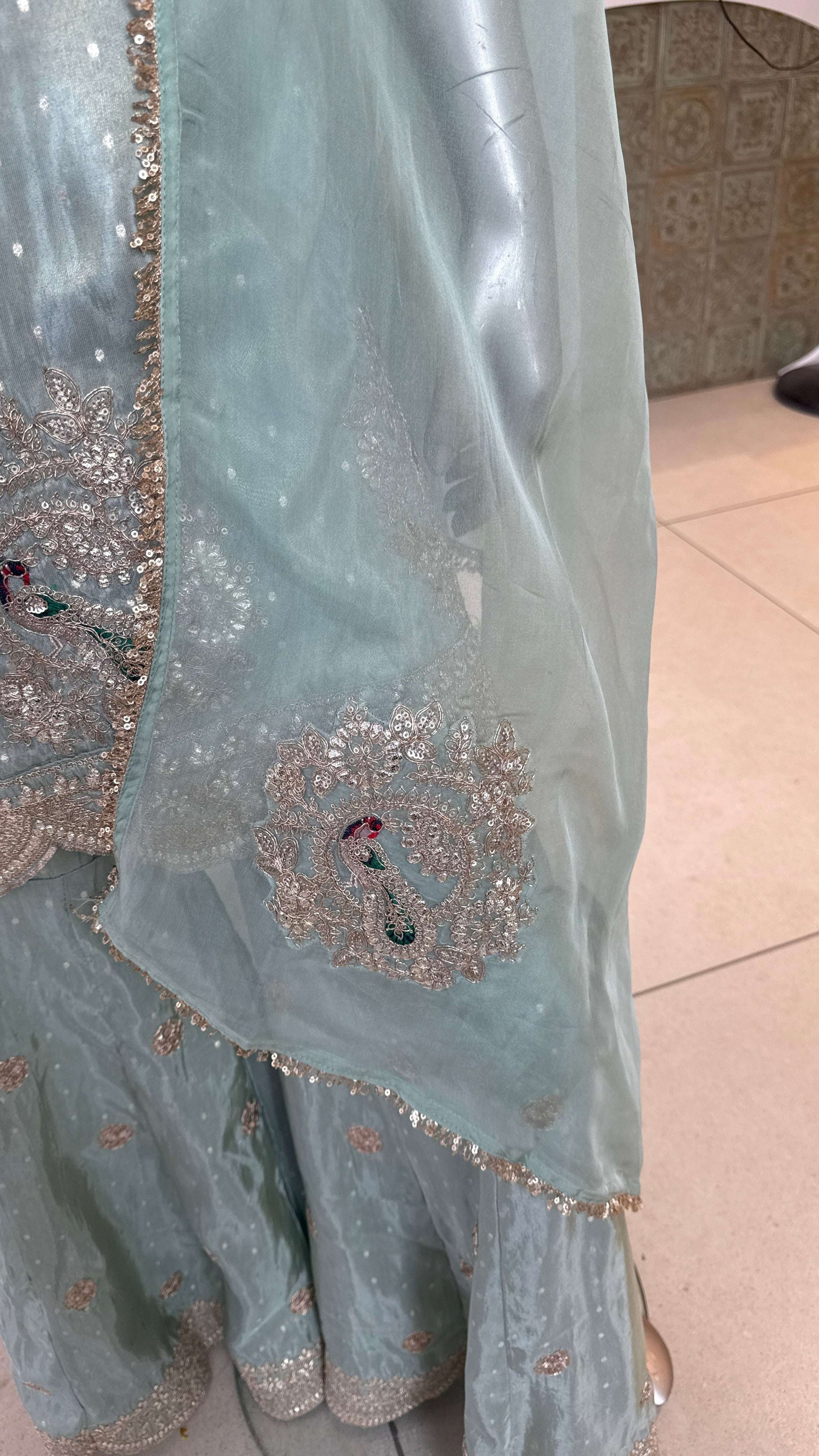 Mint Green Embroidered Sharara Set for Women