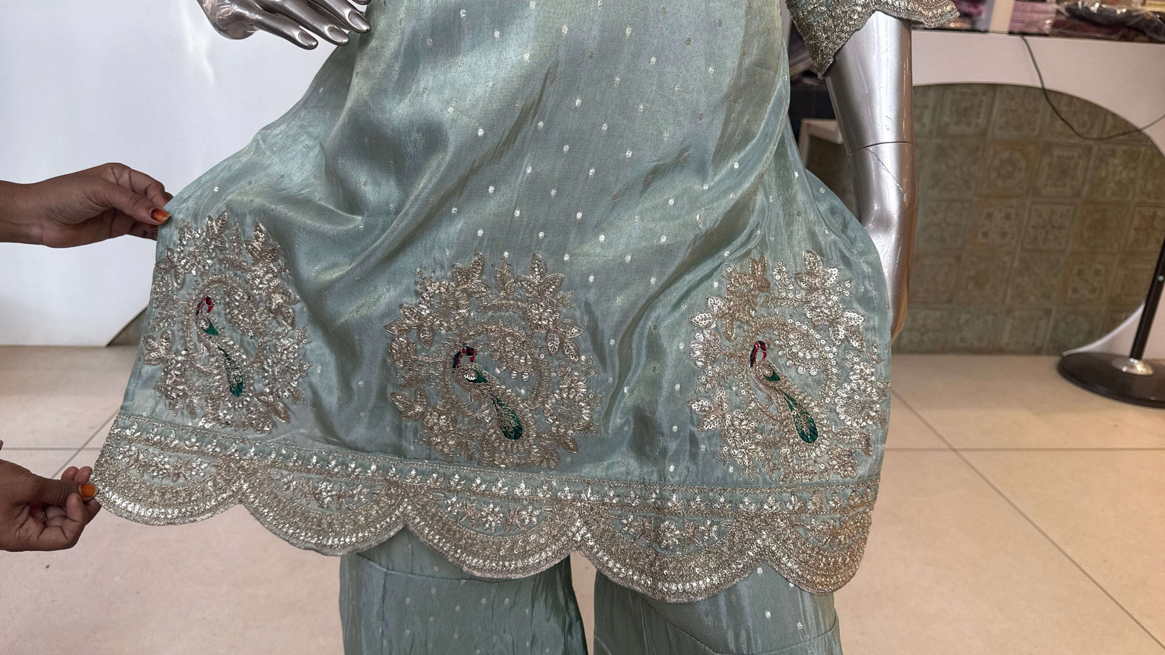 Mint Green Embroidered Sharara Set for Women