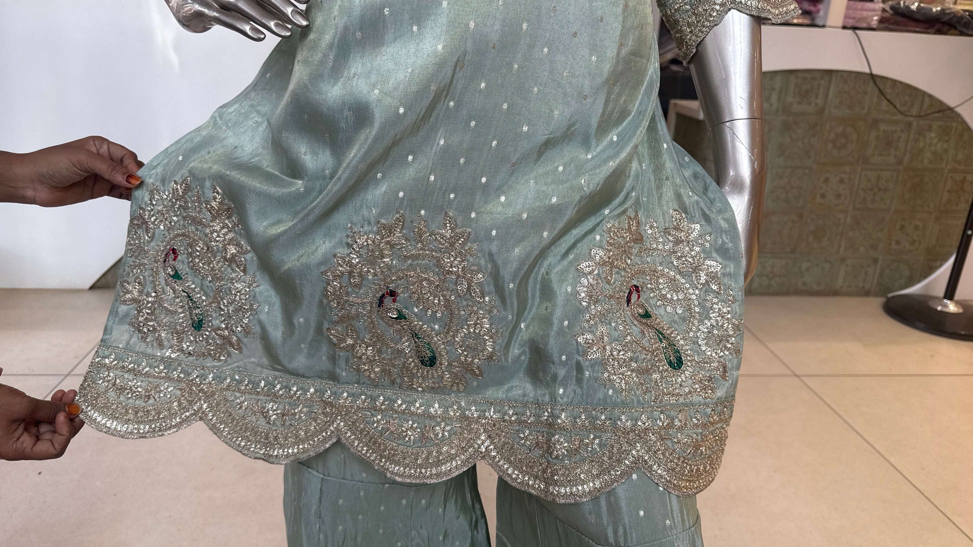 Mint Green Embroidered Sharara Set for Women