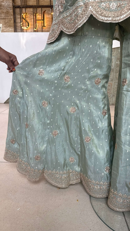 Mint Green Embroidered Sharara Set for Women