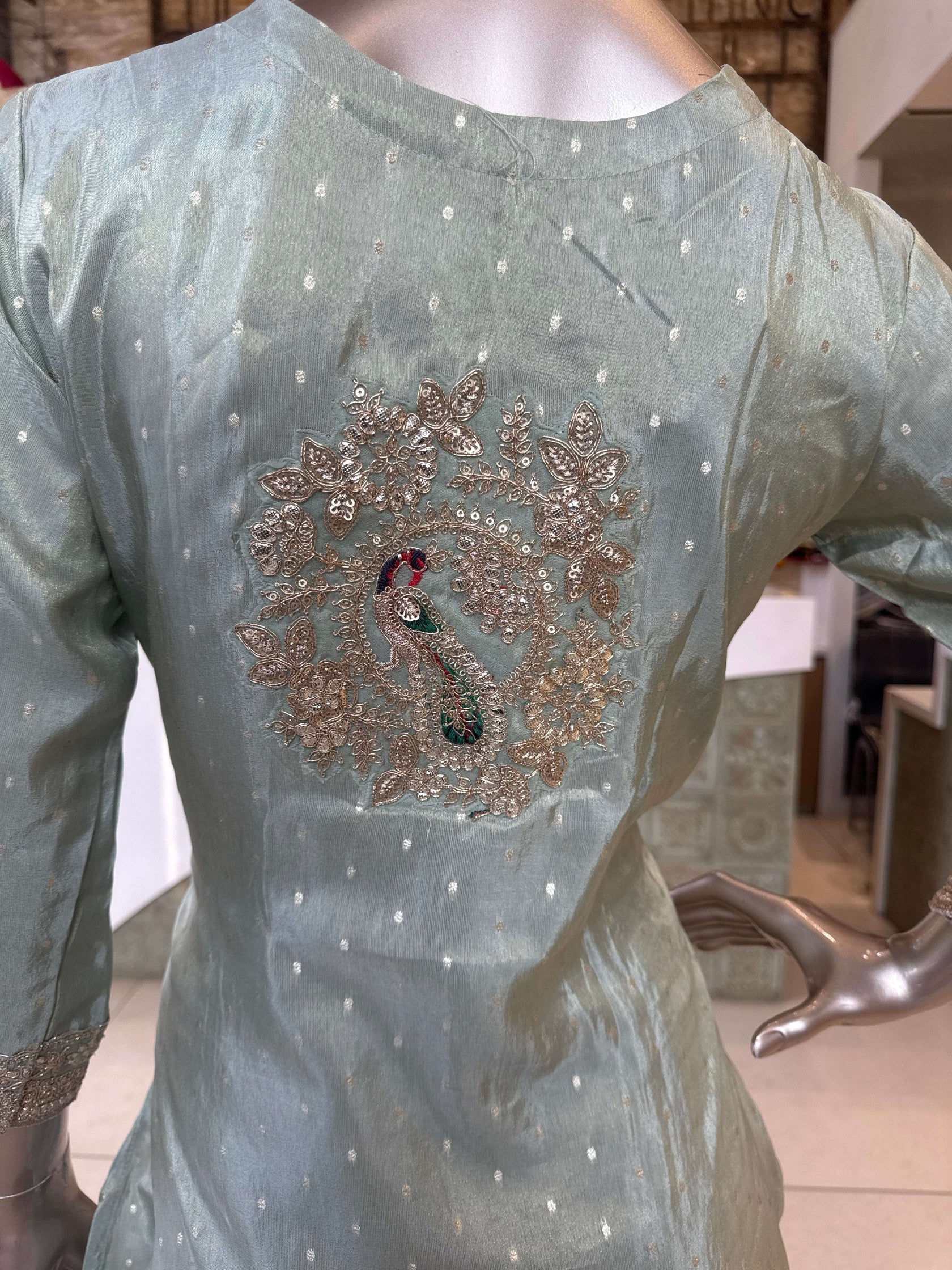 Mint Green Embroidered Sharara Set for Women