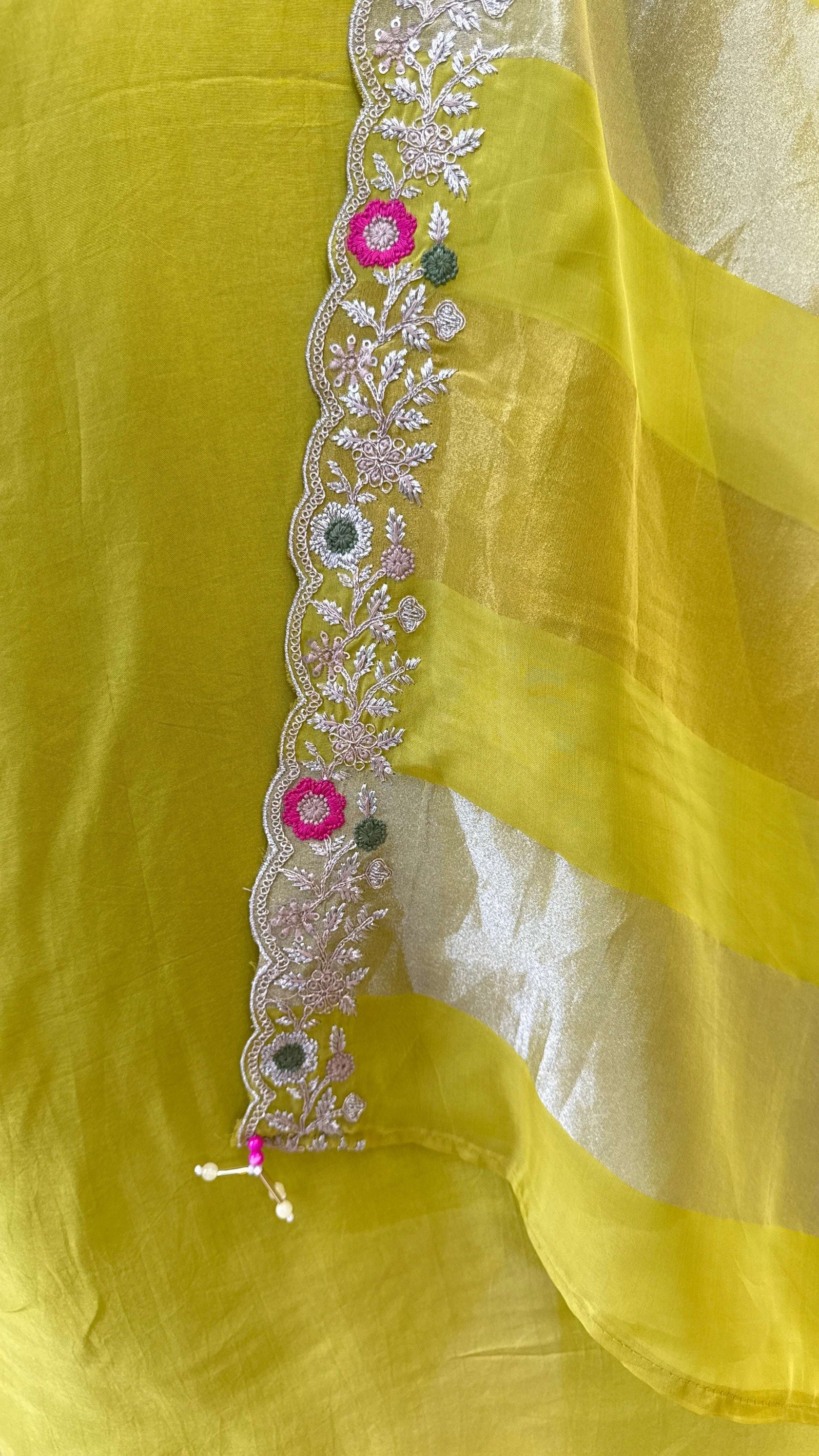 Lime Yellow Mirror Work Kurti Pant Dupatta Set for Women