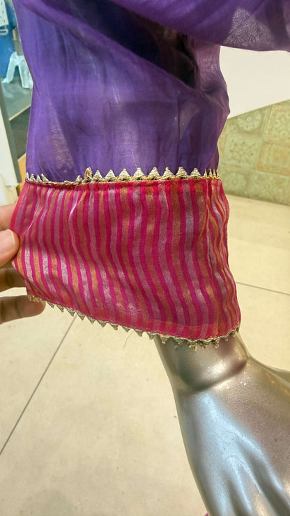 Purple Pink Embroidered Anarkali Kurti Pant Dupatta Set for Women