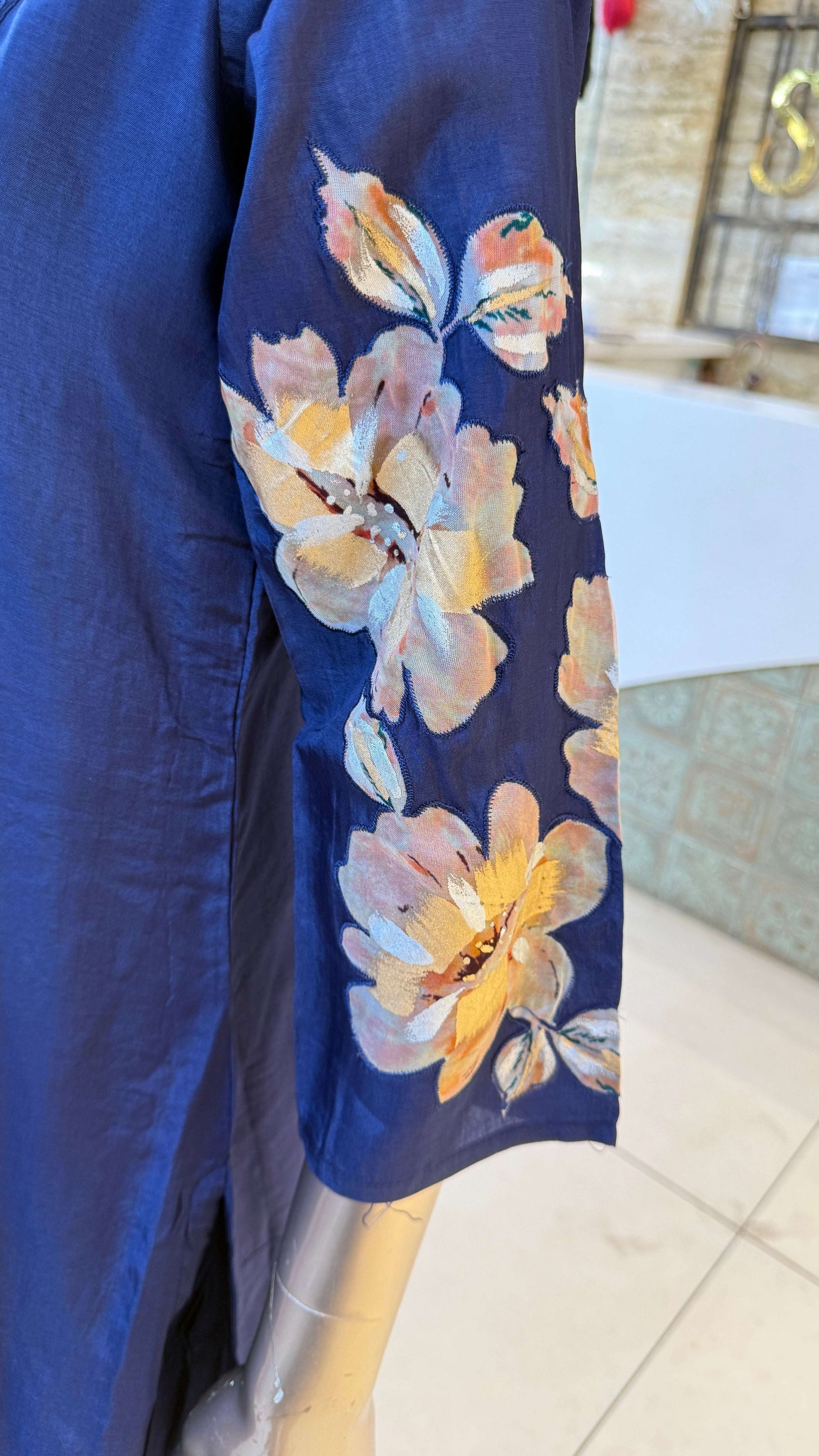 Navy Blue Floral Print Kurti Pant Dupatta Set for Women