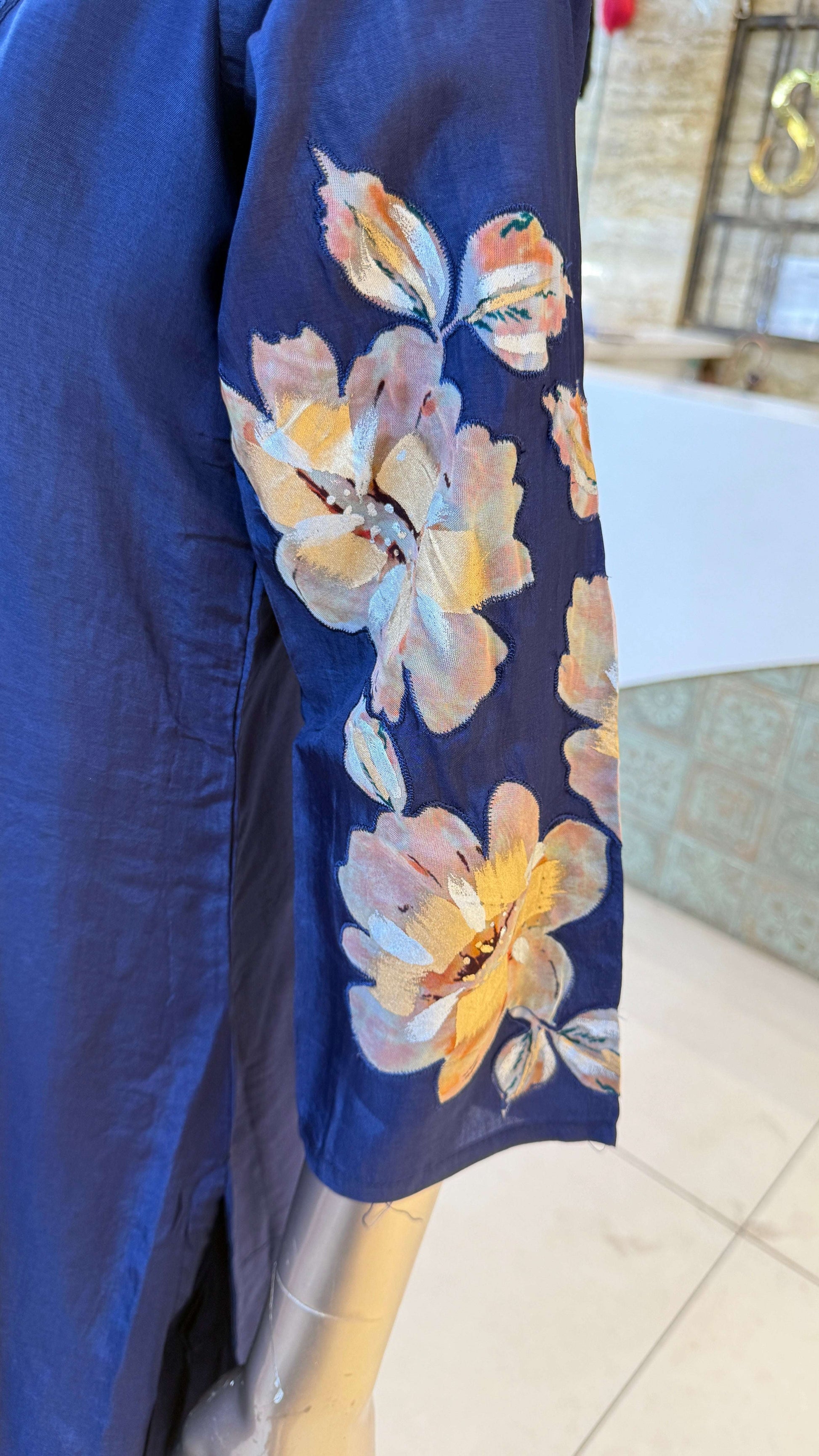 Navy Blue Floral Print Kurti Pant Dupatta Set for Women