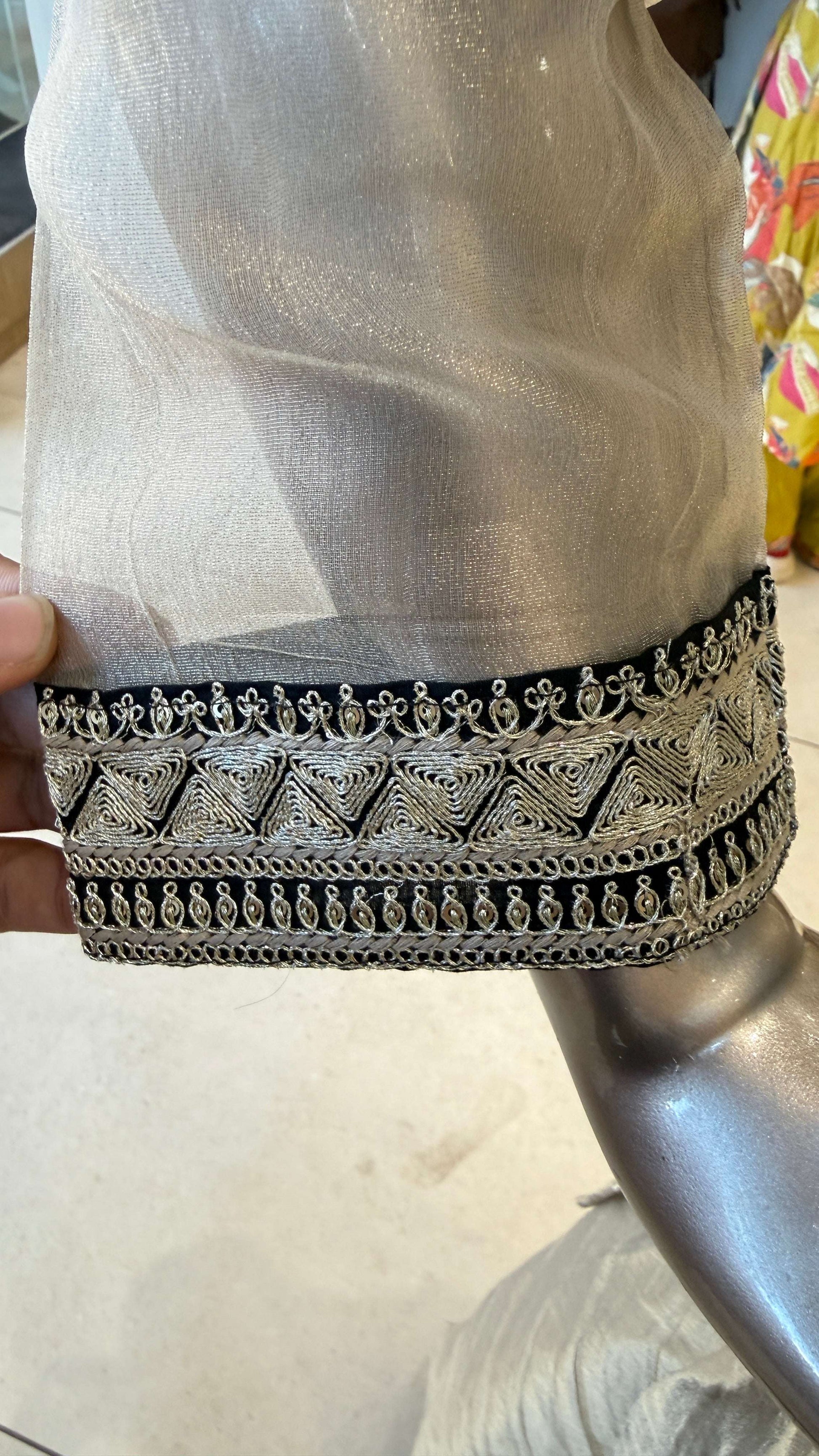 Light Grey Black Embroidered Palazzo Suit Set for Women