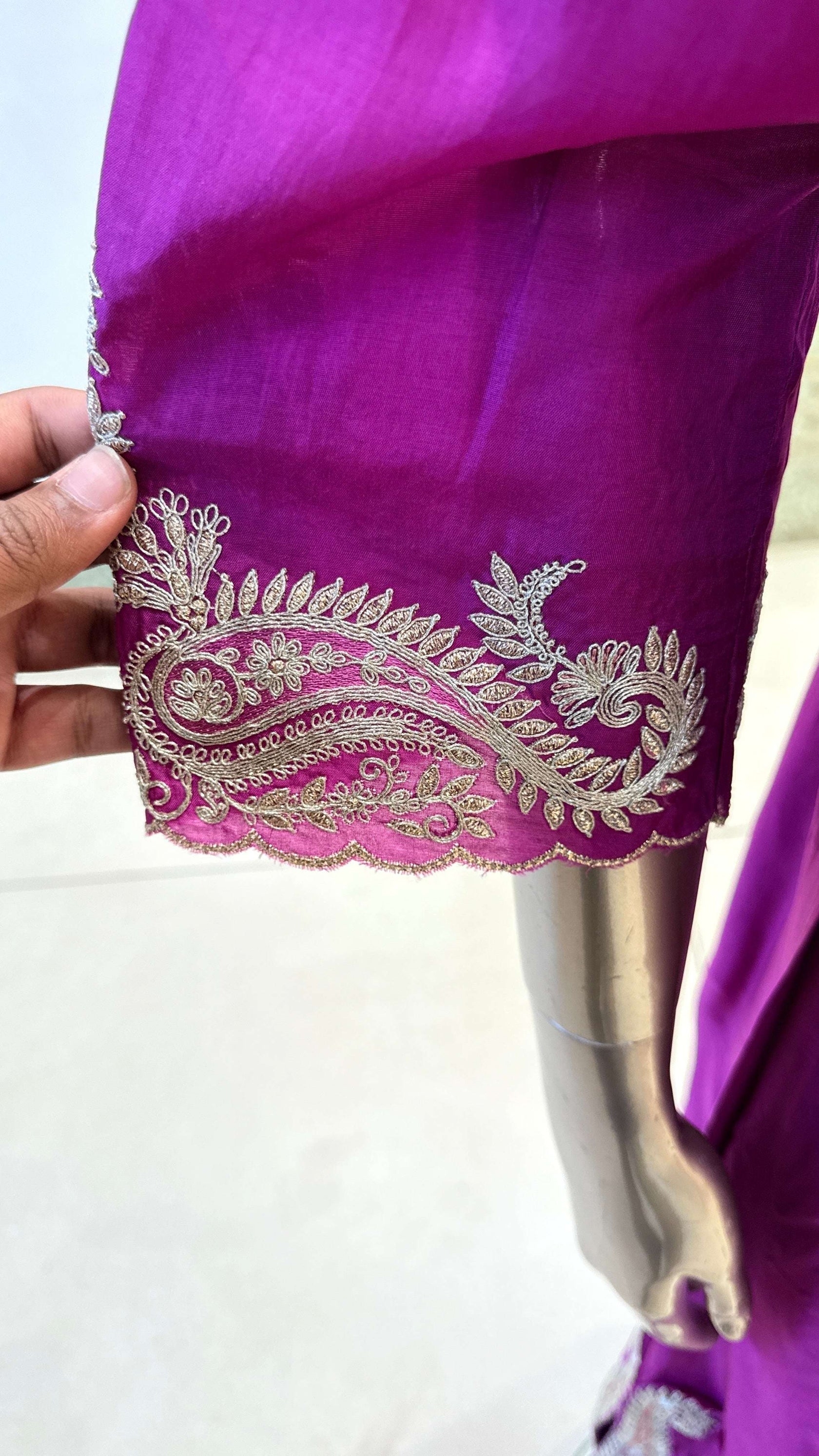 Magenta Purple Silver Embroidered Kurta Pant Dupatta Set for Women