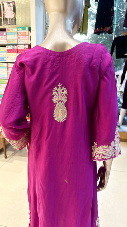 Magenta Purple Silver Embroidered Kurta Pant Dupatta Set for Women