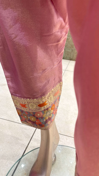 Dusty Mauve Silver Embroidered Kurta Pant Dupatta Set for Women