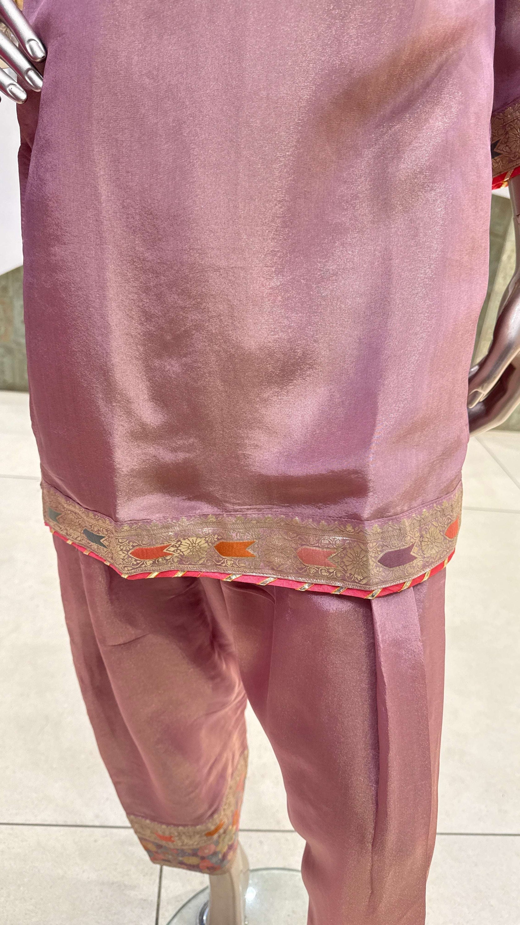 Dusty Mauve Silver Embroidered Kurta Pant Dupatta Set for Women