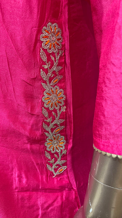 Pink Leheriya Embroidered Soft Slick Silk Sharara Set – Sheetal Collection