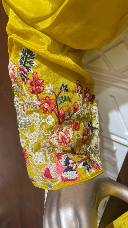 Yellow Floral Embroidered Pure chinnon Gharara Set – Sheetal Collection