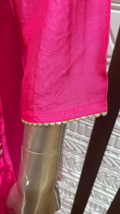Pink Leheriya Embroidered Soft Slick Silk Sharara Set – Sheetal Collection